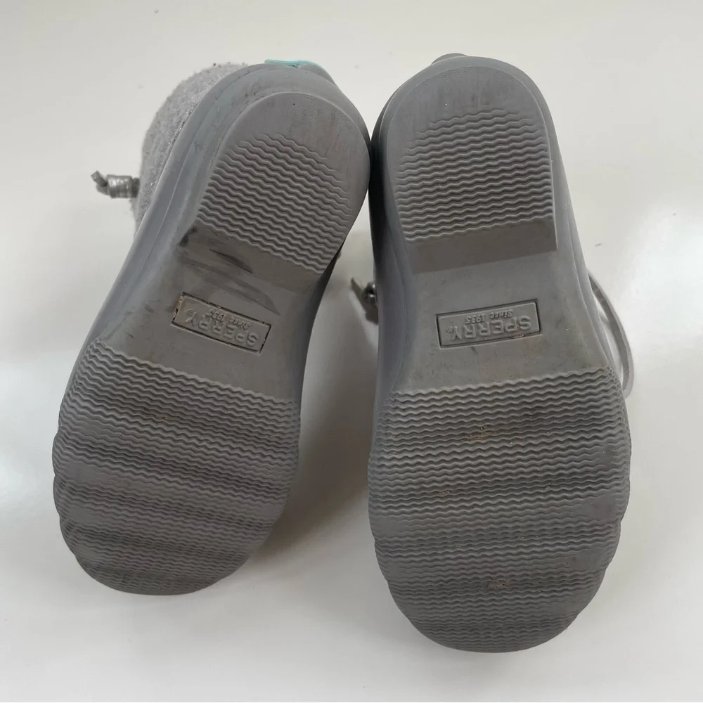Sperry Top-Sider Kids Glitter Grey Gray Silver Saltwater Duck Boots Size 10